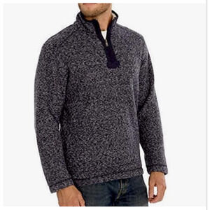 Orvis Sweater Mens Medium Gray Sherpa Lined 1/4 Zip Mock Neck Pullover Warm